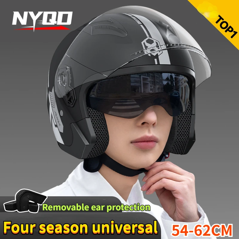 Dual Visor Motorcycle Racing Helmet - 3/4 Open Gezicht Retro Motorhelmen Dual